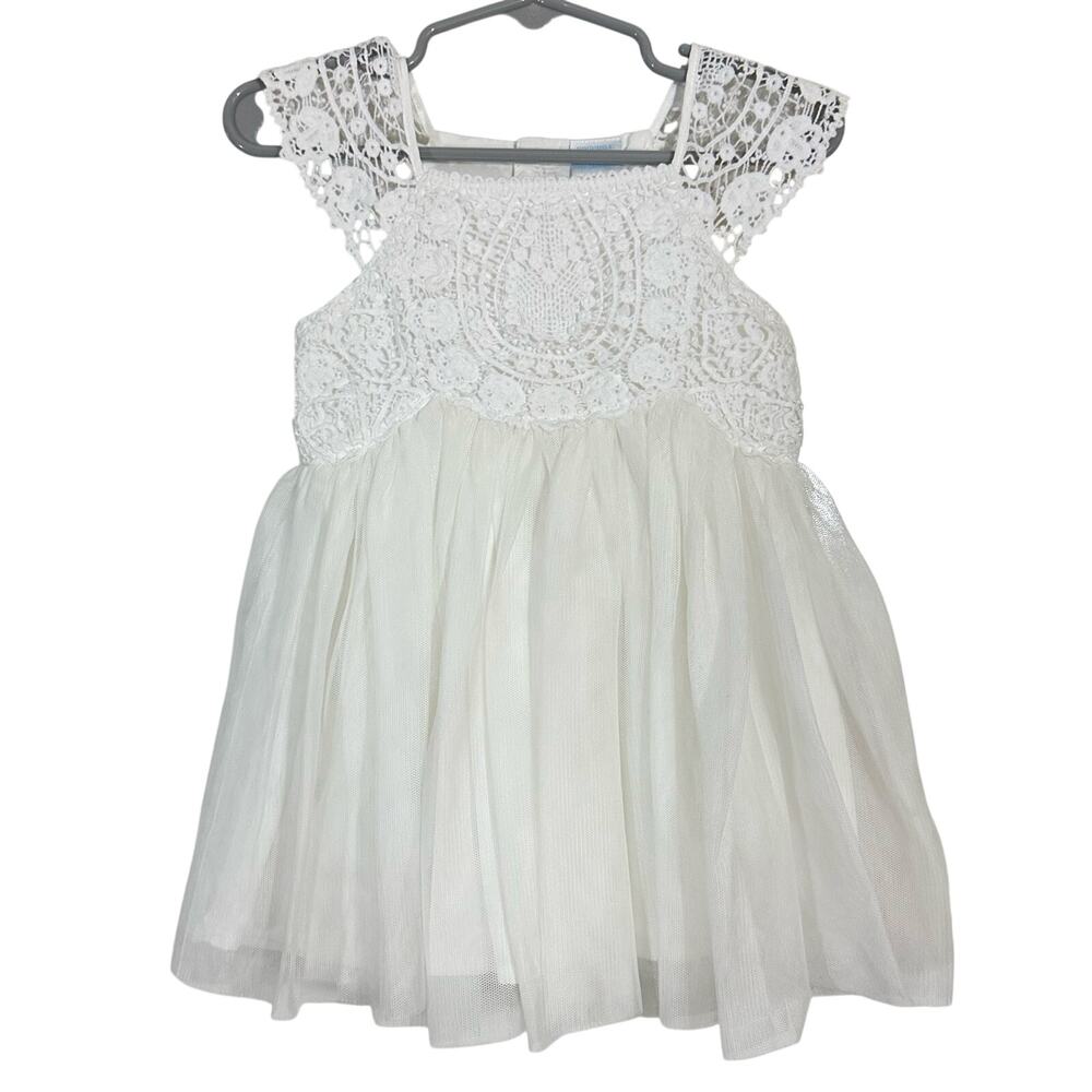 Edgehill Collection White Crochet Tulle Baby Girls Dress Size 12M